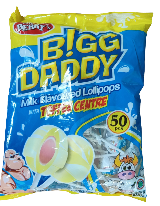 Mr. Berry's Bigg Daddy Milk Flavoured with Toffee Centre XXL Lollipops 50 Pcs
