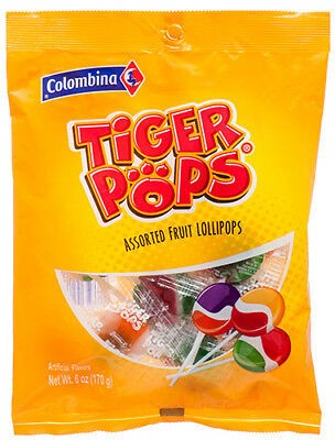 Colombina Tiger Pops Assorted Fruit Lollypops 170g
