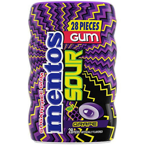 Mentos Sour Grape Flavoured Sugar Free Gum Bottle 28 Pcs