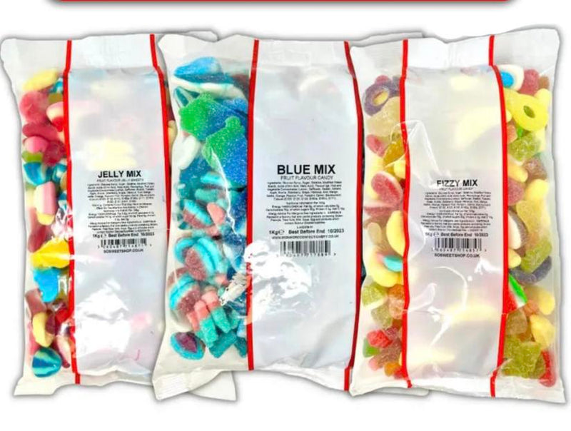 4 for £20 Pick n' Mix Sweets (4 x 1kg) [Fizzy + Jelly + Blue + Pink Mix] Candy