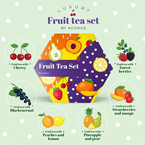 Acorus| Fruit Luxury Tea Set | Perfect for Making Natural Iced Tea | Fruit and Herbal Tea Gift Set of 6 Different Flavoured Teas in the Beautiful Tea Box | Tea Selection Box - 60 Tea Bags
