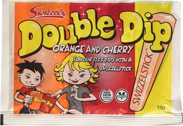 Swizzels Double Dip Orange And Cherry Fizz Dips With Swizzlestick 19g