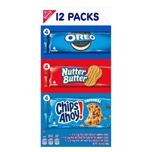 Nabisco, Oreo, Nutter Butter, Original Chips Ahoy!, Variety 12 Packs, 580g(Best Before Date:- 13/04/2025)