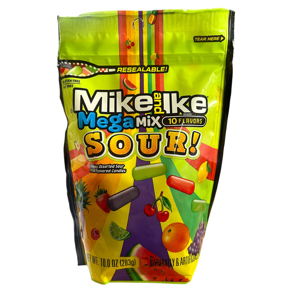 Mike and Ike Mega Mix Sour! Chewy Assorted Sour Fruit Flavoured Candy Pouch 283g
