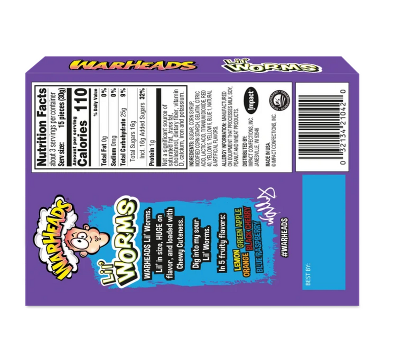 Warheads 5 Flavours Lil' Worms Candy 99g