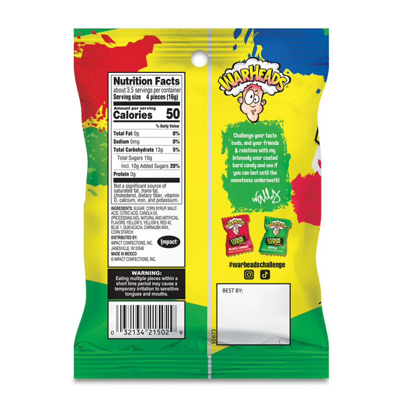 Warheads 5 Mega Flavours Assorted Sour Hard Candy 56g