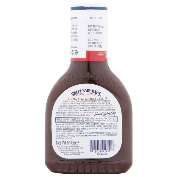 (5 Pack) Sweet Baby Ray's Original Barbecue Sauce 510g (Best Before : 01 Oct 2025)