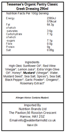 Tessemae's Organic Pantry Classic Greek Dressing 296ml (Best Before Date 01/03/2026)