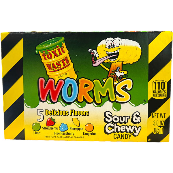 Toxic Waste Worms Sour & Chewy Candy Theatre Box 85g