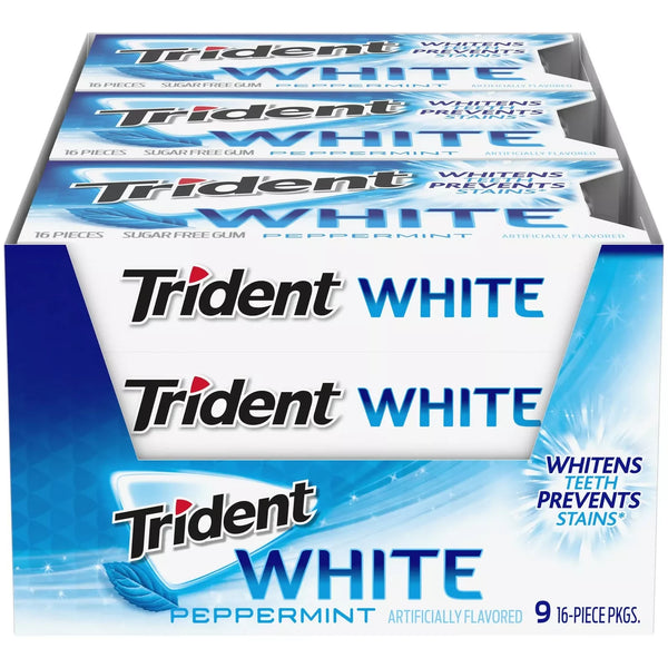 Trident White Peppermint Sugar Free Gum, 16 Count (Pack of 9) (Best Before : 20 May 2025)