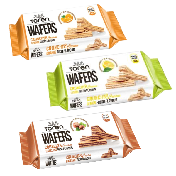 Toren Wafers 24 x 55g Crunchy & Creamy Rich Flavoured Wafer Biscuits | Orange | Lemon | Strawberry | Choose Your Flavour