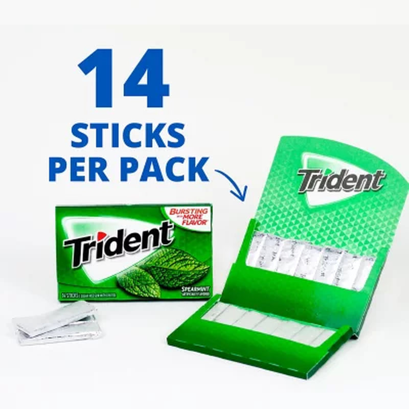 Trident Spearmint Sugar Free Gum (12 Pack-  Packs of 14 Pieces - 168 Total Pieces)