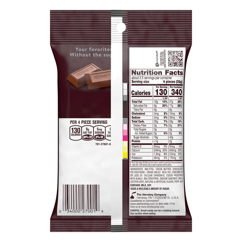 Hershey's Zero Sugar Chocolate Candy 85g