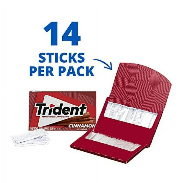 Trident Cinnamon Sugar Free Gum (12 Pack-  Packs of 14 Pieces - 168 Total Pieces)