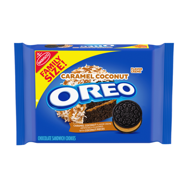Nabisco Oreo Caramel Coconut Flavour Creme Chocolate Sandwich Cookies 482g Family Size (Best Before Date 06/03/2024)