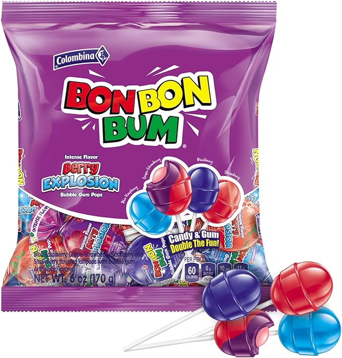 Colombina Bonbon Bun Berry Explosion Bubble Gum Pops 170g PACK OF 2(Best Before 01/05/2025)