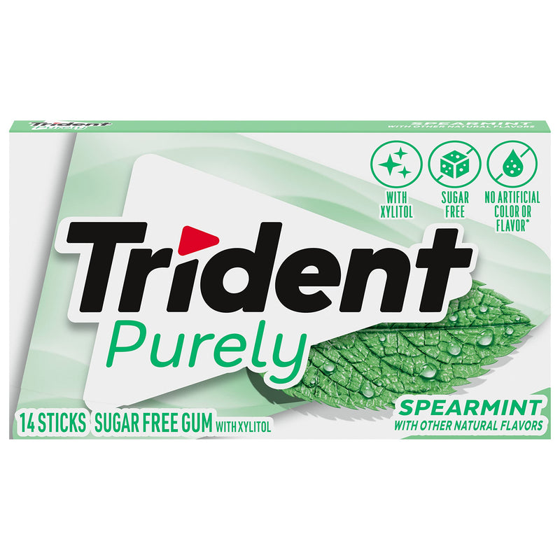 Trident Purley Spearmint Sugar Free Gum (12 Pack-  Packs of 14 Pieces - 168 Total Pieces)