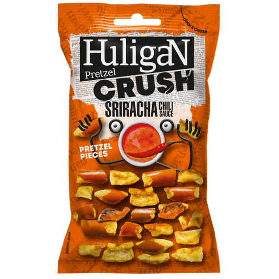 Huligan Crush Siracha Chili Sauce Pretzel Pieces 65g (Pack of 18) (Best Before : 19 Nov 2025)