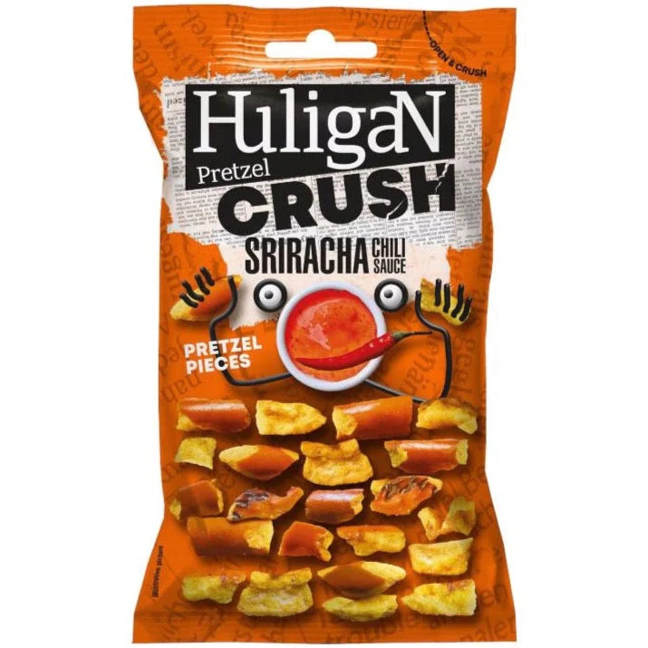 Huligan Crush Siracha Chili Sauce Pretzel Pieces 65g (Pack of 18)