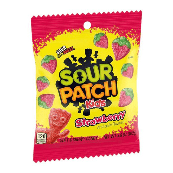 Sour Patch Kids Strawberry Soft & Chewy Candy Peg Bag 141g (Pack of 2)