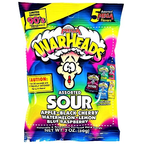 Warheads 5 Mega Flavours Assorted Sour Hard Candy 56g