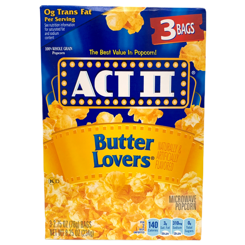 Act II Butter Lovers Microwave Popcorn 234g sold by American Grocer in the UK