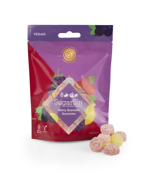 SugarSin Berry Bramble Gummies 100g (Vegan) (Best Before 12/2023)