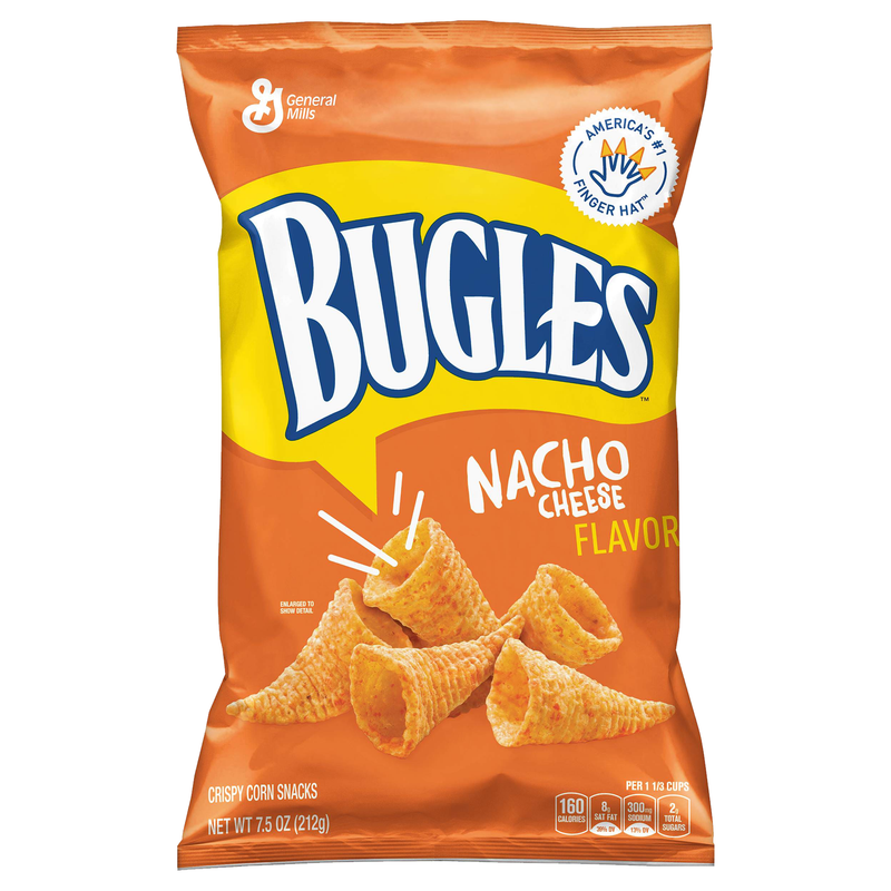 Bugles Nacho Cheese Flavour Crispy Corn Snacks. America's