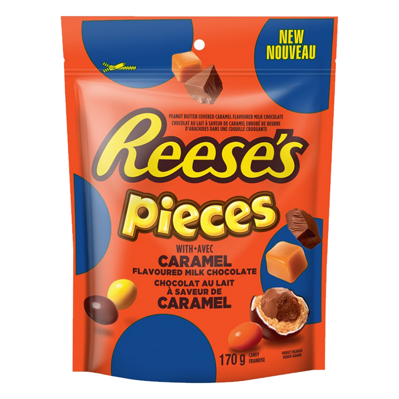 Reese's Pieces Caramel Flavoured Milk Chocolate Peanut Butter Candy 170g [Canadian] (Best Before Date 04/2024)