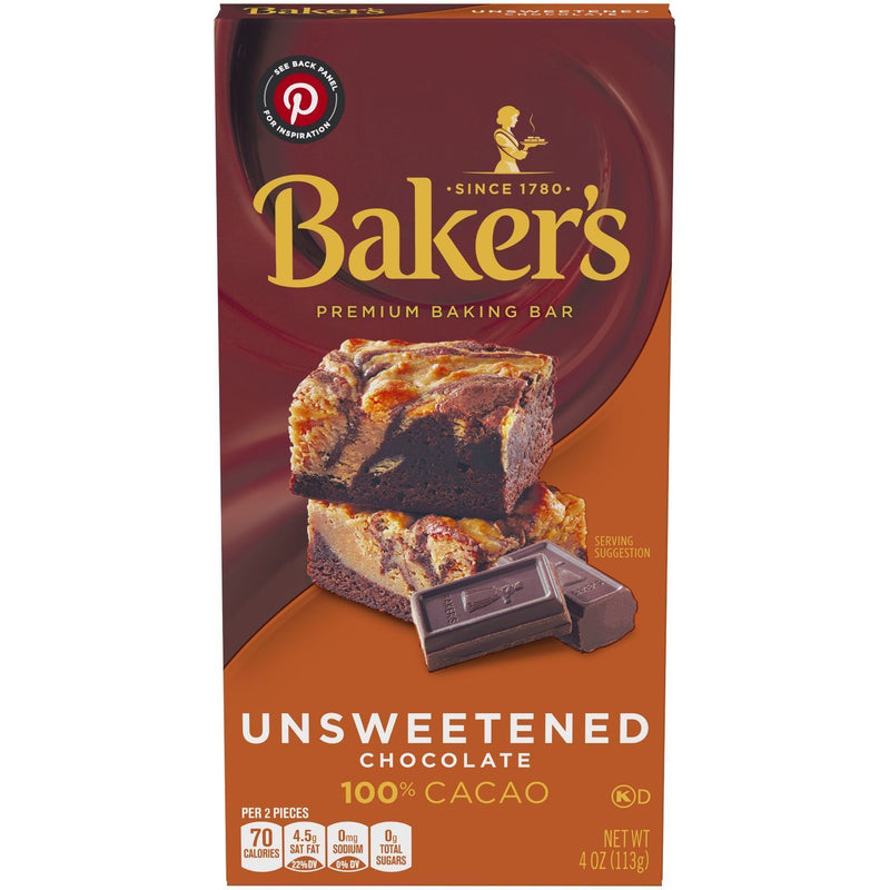 Baker's 100% Cacao Unsweetened Chocolate Baking Bar 113g sold by American Grocer in the UK