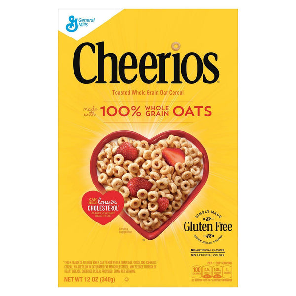Cheerios® Original Cereal contains is a low-fat meal that 12 essential vitamins and minerals, calcium-enriched, a great source of fibre, gluten-free, reduces the risk of getting heart ailments, a commendable source of iron, and is never made with genetically modified ingredients (GMO).