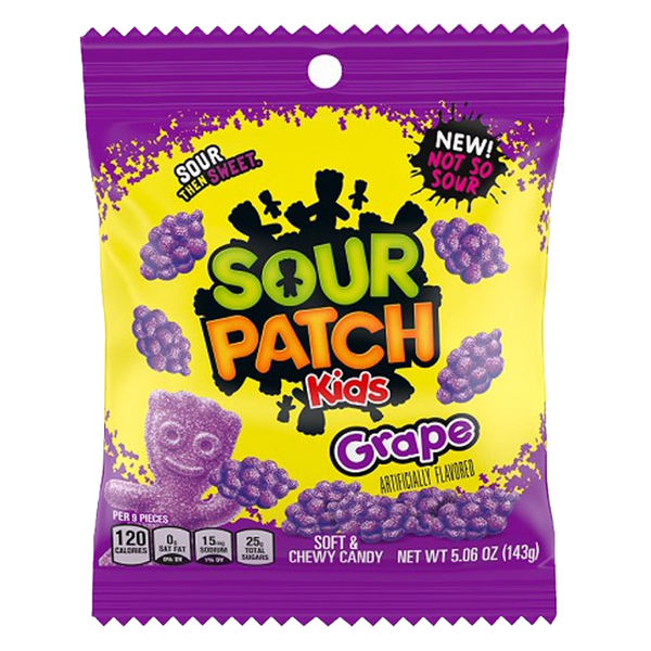 Sour Patch Kids Grape Soft & Chewy Candy Peg Bag 143g