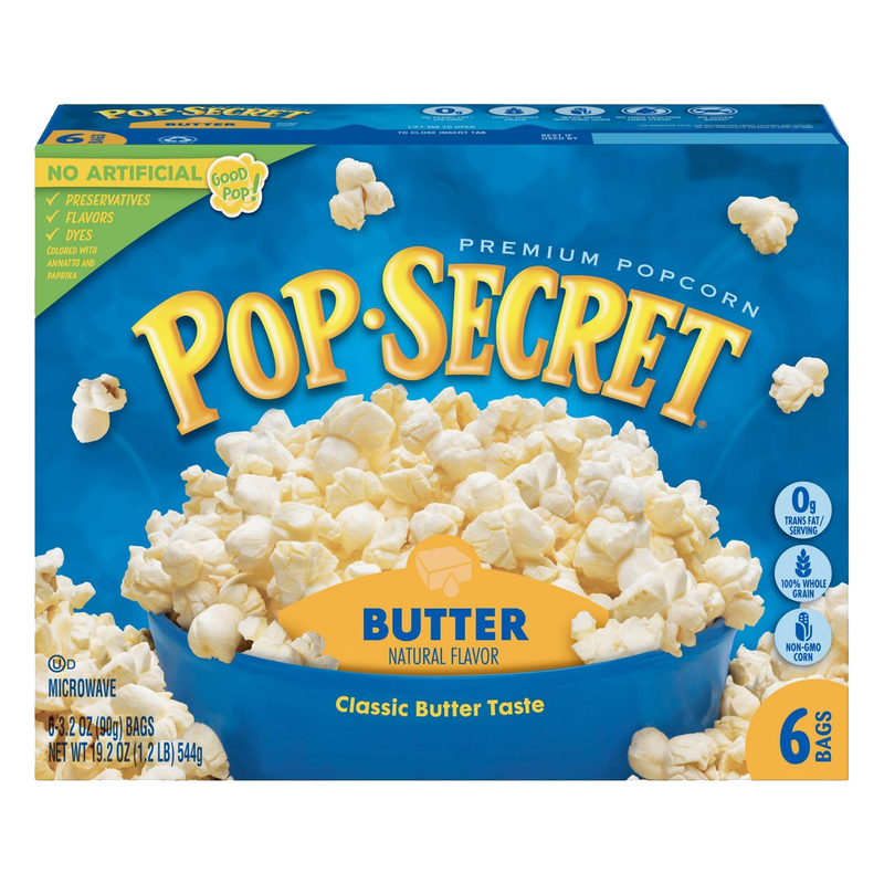 Pop Secret Butter Microwave Popcorn 544g-(6 x 90g) (Best Before : 20 Jul 2025)