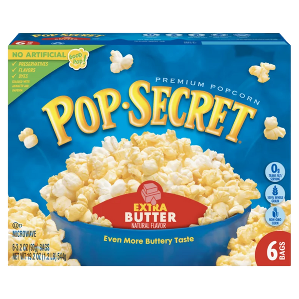 Pop Secret Extra Butter Microwave Popcorn 540g-(6 x 90g)