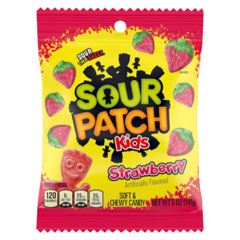 Sour Patch Kids Strawberry Soft & Chewy Candy Peg Bag 141g