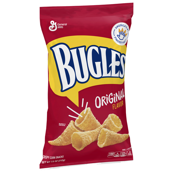Bugles Original Flavor snacks are made with crispy corn, and contain no trans fat. These corn snacks can be used to create fun and tasty recipes the whole family will love.